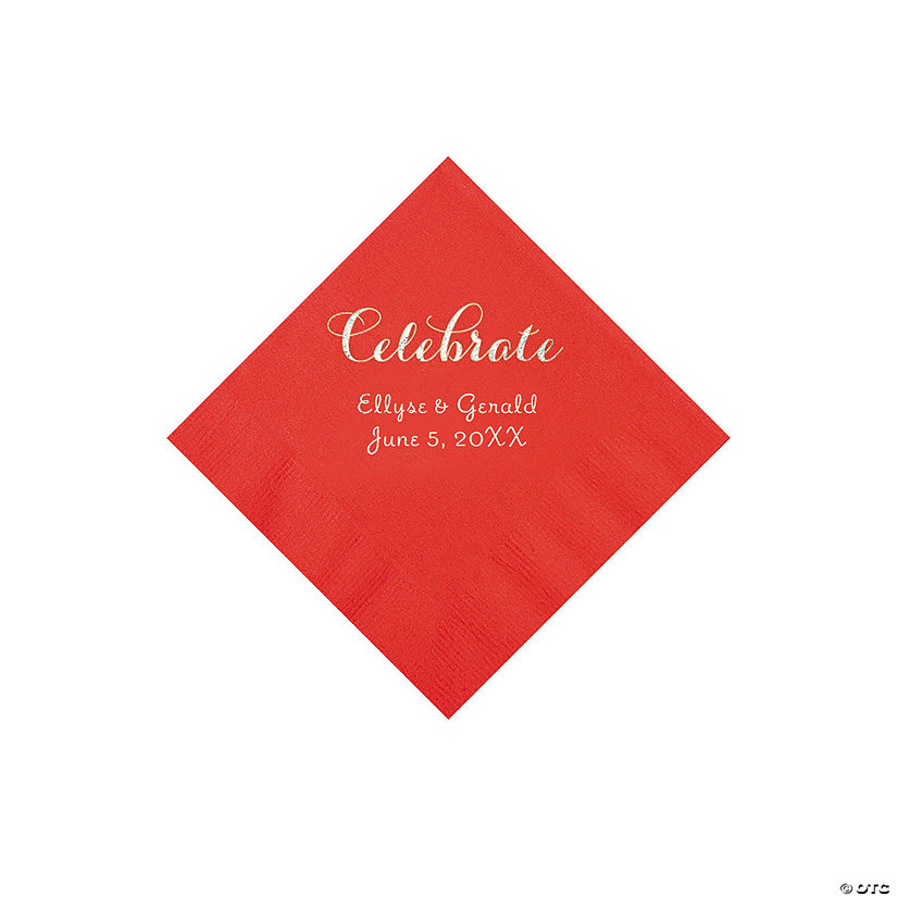 Red Celebrate Personalized Napkins with Silver Foil - Beverage Image Thumbnail