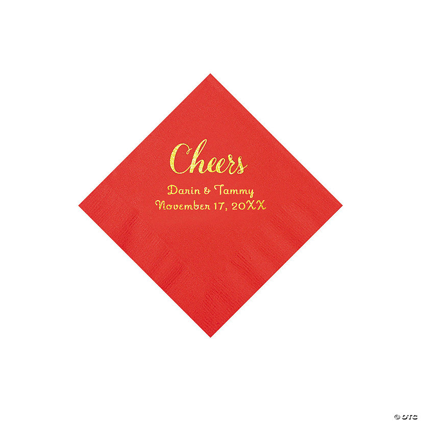 Red Cheers Personalized Napkins with Gold Foil - Beverage Image Thumbnail