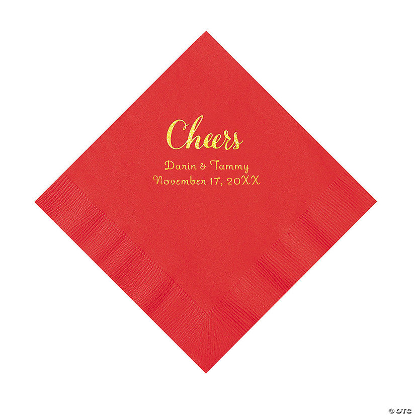Red Cheers Personalized Napkins with Gold Foil - Luncheon Image Thumbnail