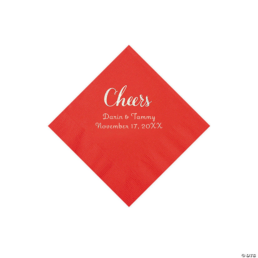 Red Cheers Personalized Napkins with Silver Foil - Beverage Image Thumbnail