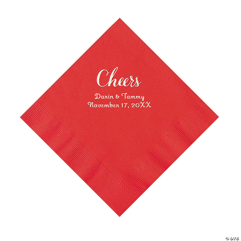 Red Cheers Personalized Napkins with Silver Foil - Luncheon Image Thumbnail