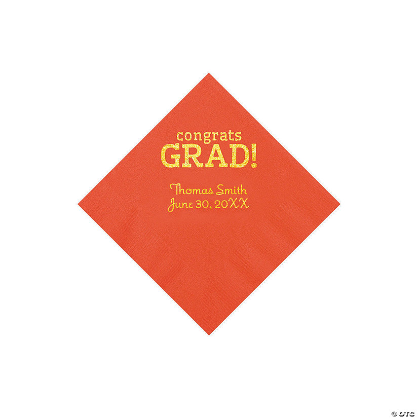 Red Congrats Grad Personalized Napkins with Gold Foil - 50 Pc. Beverage Image