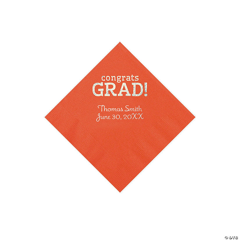 Red Congrats Grad Personalized Napkins with Silver Foil - 50 Pc. Beverage Image