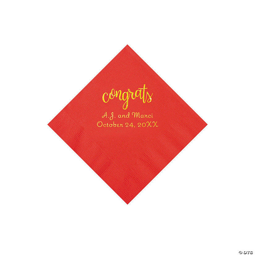 Red Congrats Personalized Napkins with Gold Foil - Beverage Image Thumbnail