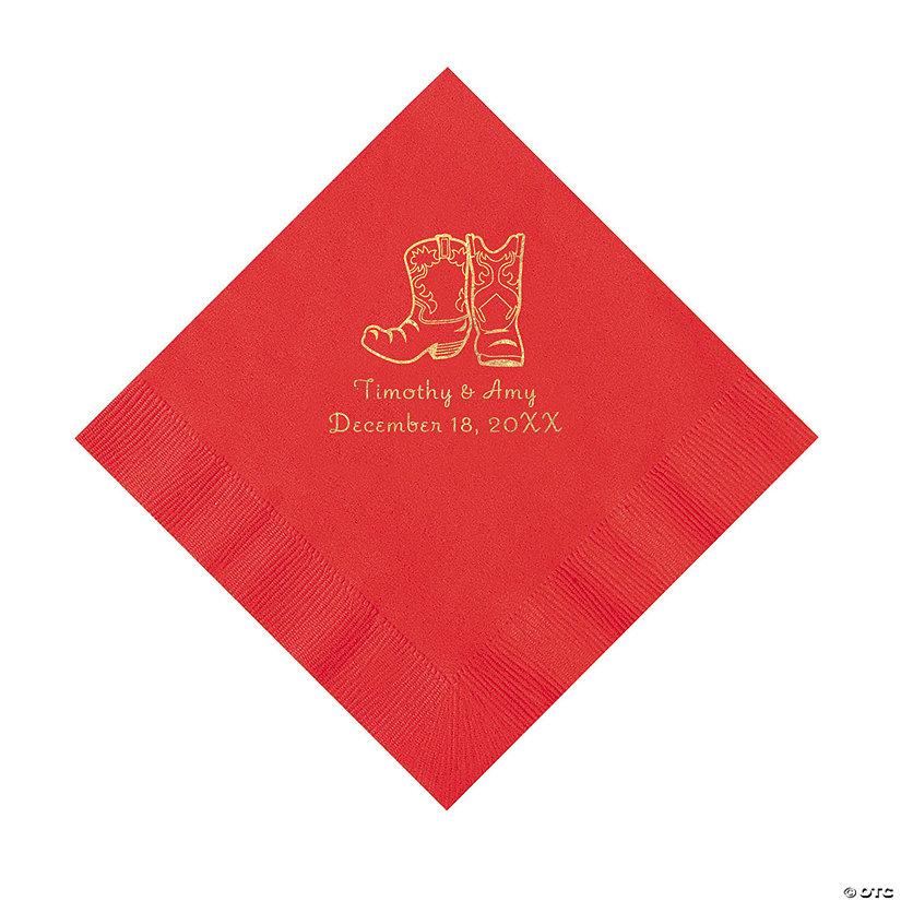 Red Cowboy Boots Personalized Napkins with Gold Foil - Luncheon Image Thumbnail