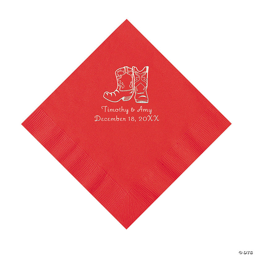 Red Cowboy Boots Personalized Napkins with Silver Foil - Luncheon Image