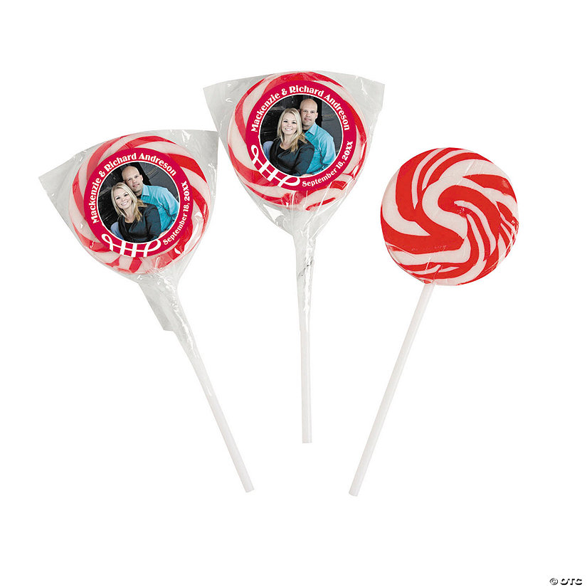 Red Custom Photo Swirl Lollipops | Oriental Trading