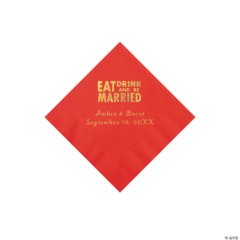 Red Eat Drink & Be Married Personalized Napkins with Gold Foil - 50 Pc. Beverage Image Thumbnail