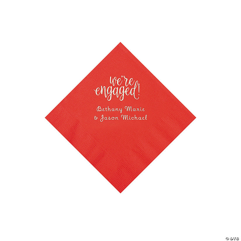 Red Engaged Personalized Napkins with Silver Foil - Beverage Image