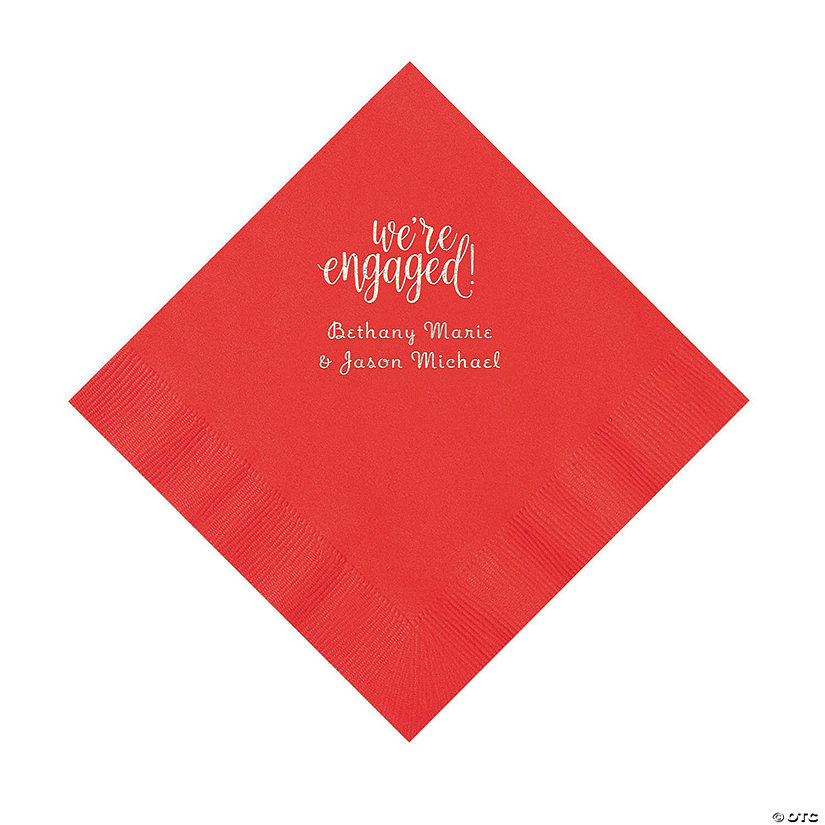 Red Engaged Personalized Napkins with Silver Foil &#8211; Luncheon Image Thumbnail