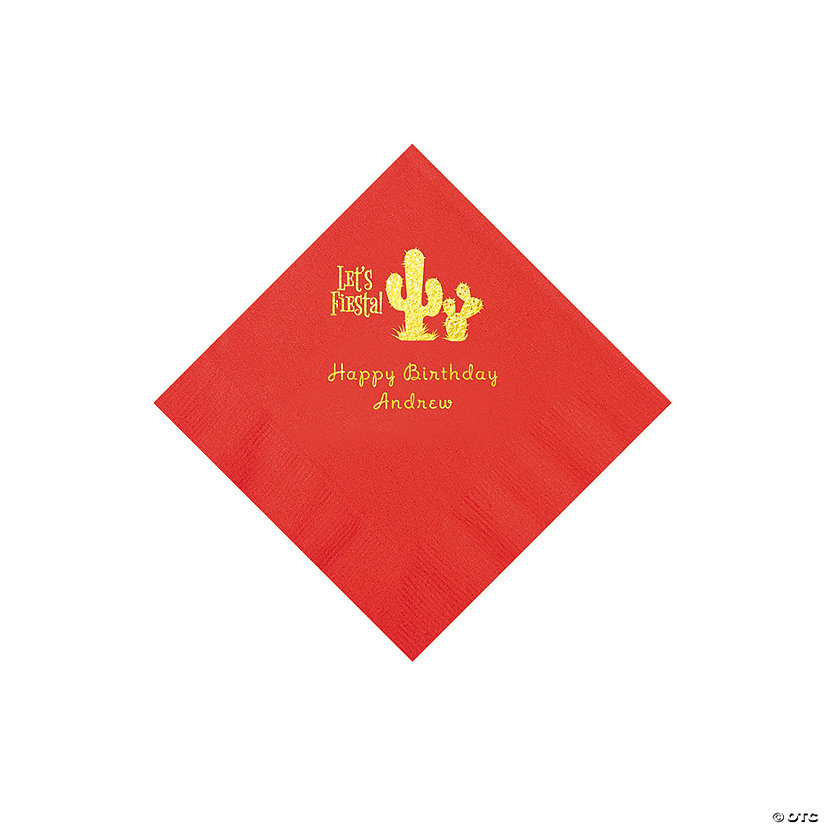 Red Fiesta Personalized Napkins with Gold Foil - 50 Pc. Beverage Image