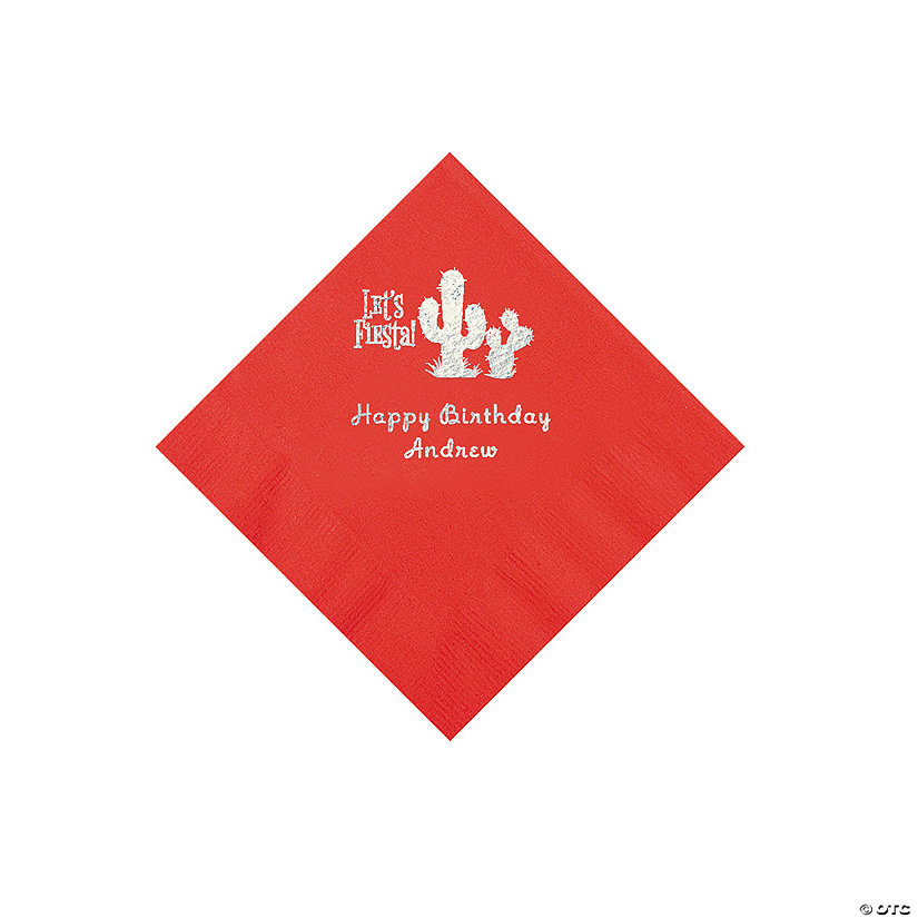 Red Fiesta Personalized Napkins with Silver Foil - 50 Pc. Beverage Image