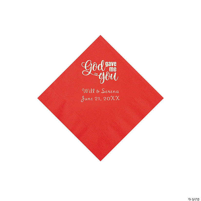 Red God Gave Me You Personalized Napkins with Silver Foil - Beverage Image Thumbnail