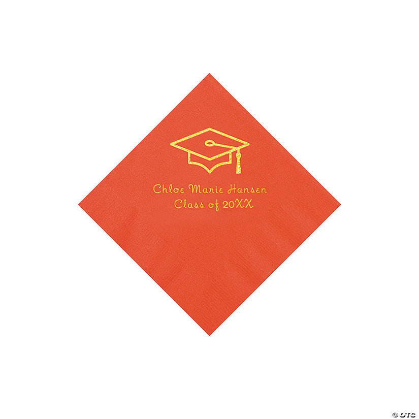 Red Grad Mortarboard Personalized Napkins with Gold Foil - 50 Pc.&#8211; Beverage Image Thumbnail
