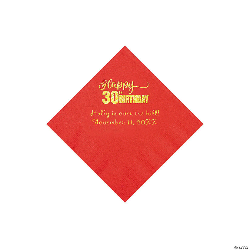 Red Happy 30<sup>th</sup> Birthday Personalized Napkins with Gold Foil - 50 Pc. Beverage Image Thumbnail