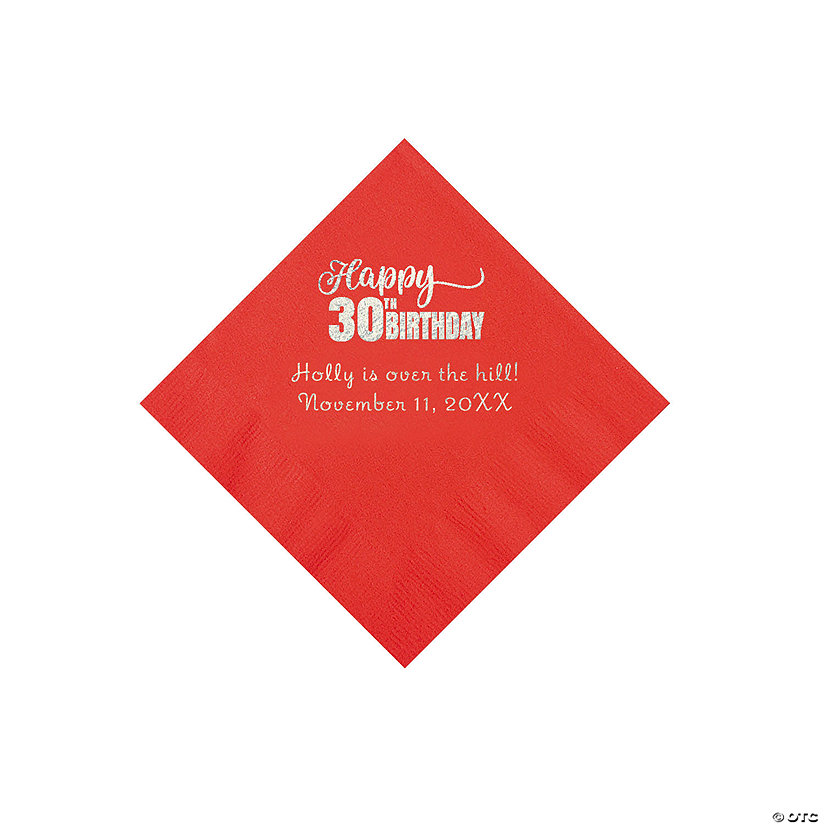 Red Happy 30<sup>th</sup> Birthday Personalized Napkins with Silver Foil - 50 Pc. Beverage Image Thumbnail