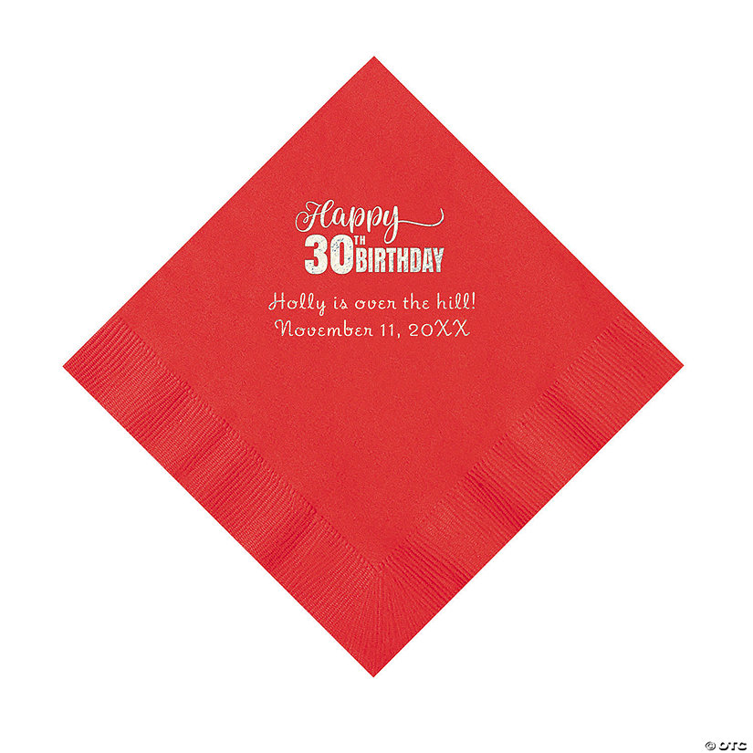 Red Happy 30<sup>th</sup> Birthday Personalized Napkins with Silver Foil - 50 Pc. Luncheon Image Thumbnail