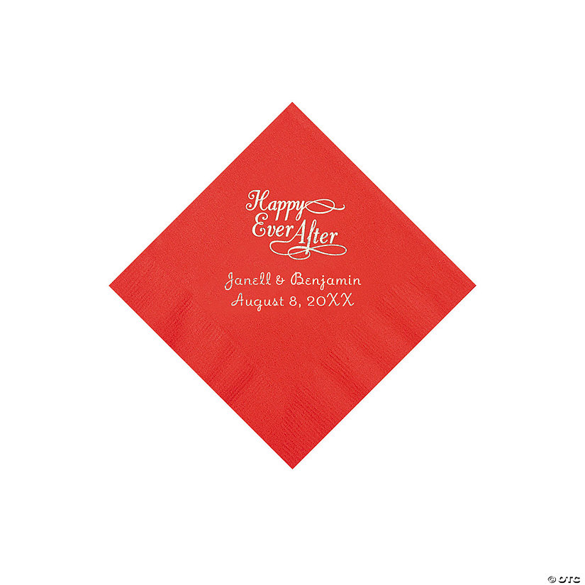 Red Happy Ever After Personalized Napkins - Beverage Image Thumbnail