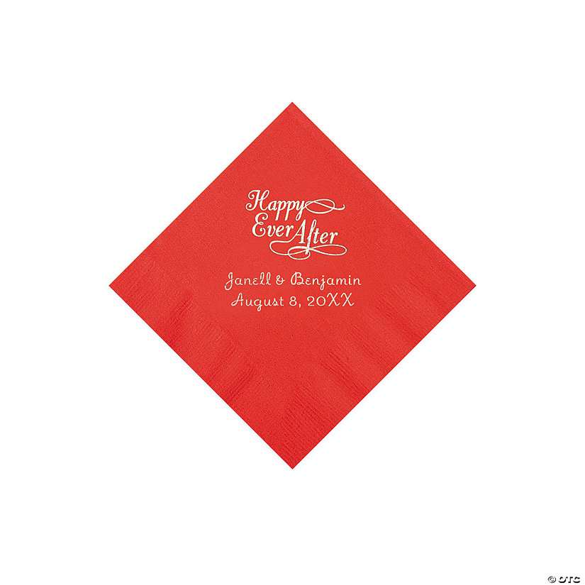 Red Happy Ever After Personalized Napkins - Beverage Image