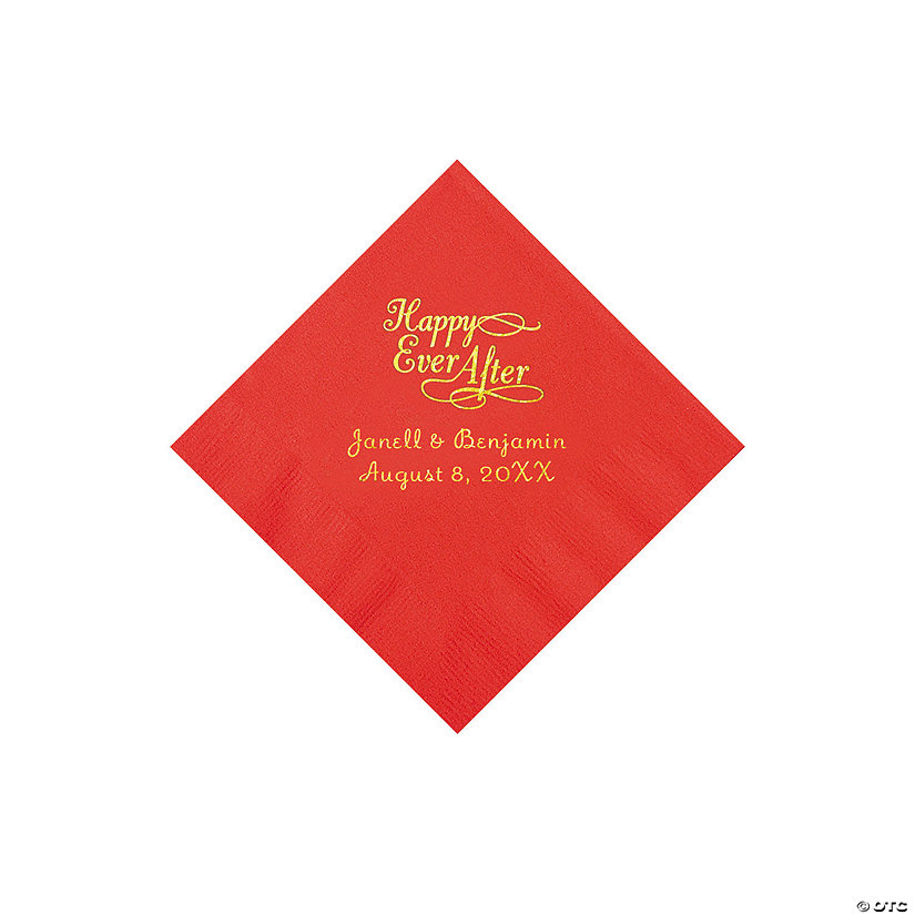 Red Happy Ever After Personalized Napkins with Gold Foil - Beverage Image Thumbnail