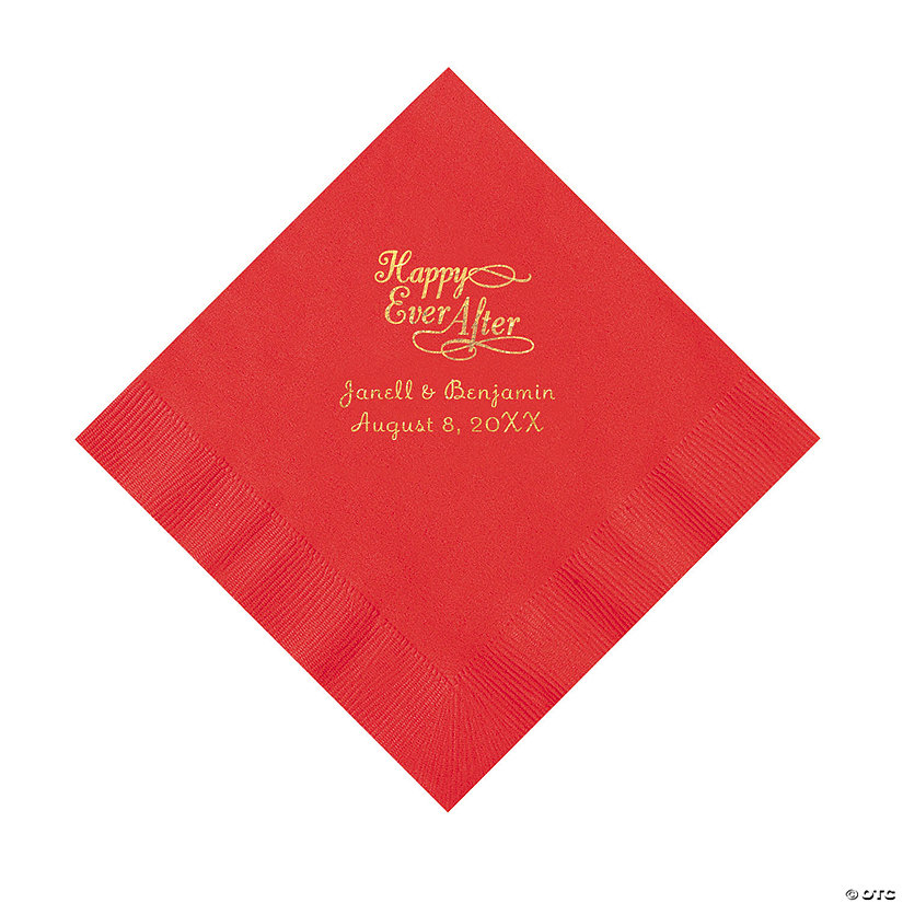 Red Happy Ever After Personalized Napkins with Gold Foil - Luncheon Image Thumbnail