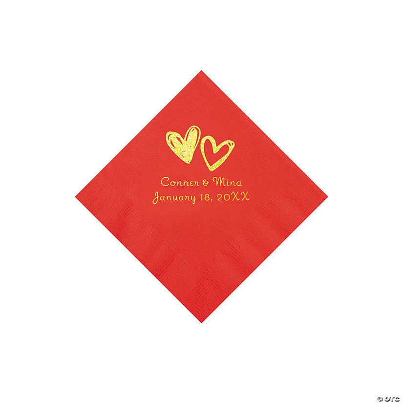 Red Hearts Personalized Napkins with Gold Foil - Beverage Image Thumbnail