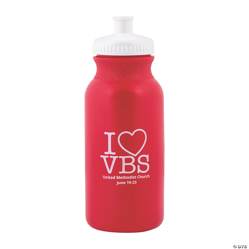 Red I Love VBS Personalized Plastic Water Bottles