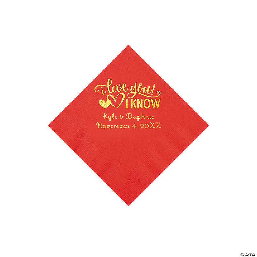 Red I Love You, I Know Personalized Napkins with Gold Foil - Beverage Image Thumbnail