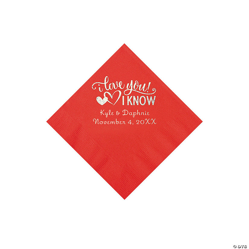 Red I Love You, I Know Personalized Napkins with Silver Foil - Beverage Image Thumbnail