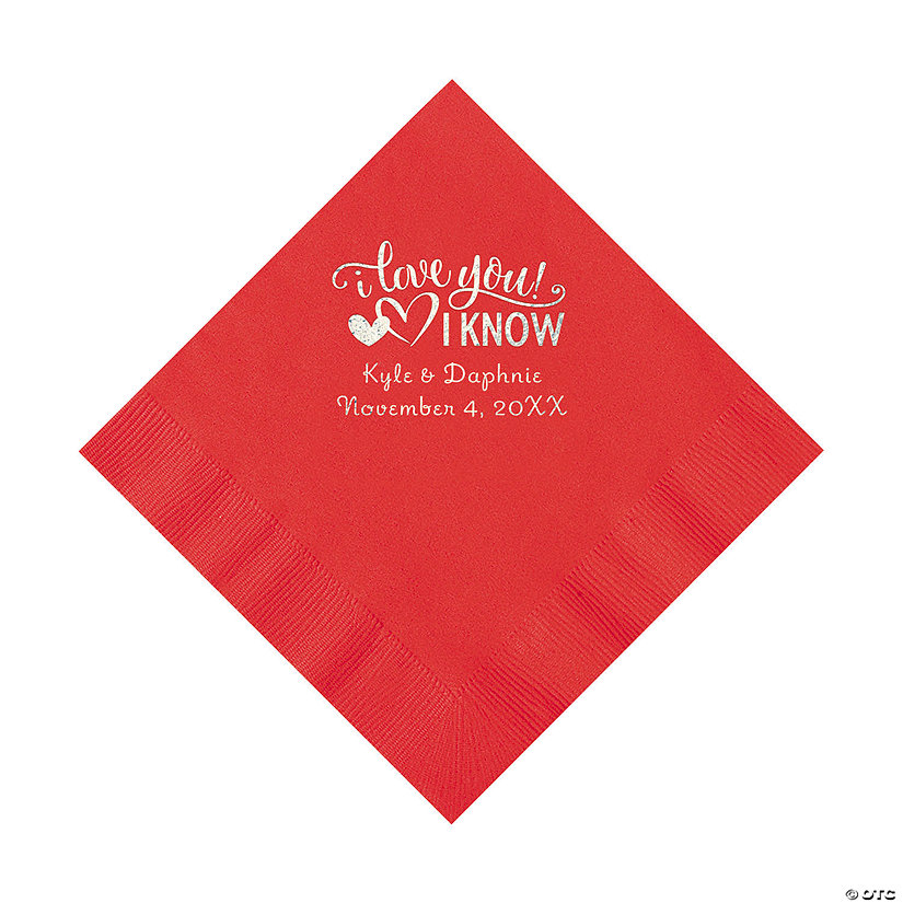Red I Love You, I Know Personalized Napkins with Silver Foil - Luncheon Image Thumbnail