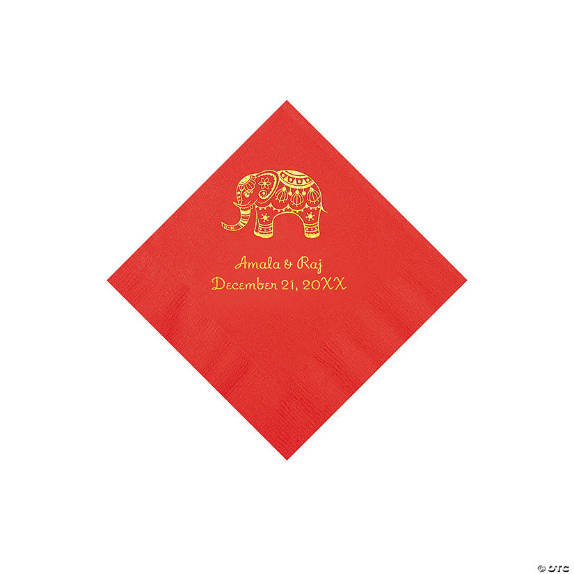 Red Indian Wedding Personalized Napkins with Gold Foil - Beverage Image Thumbnail