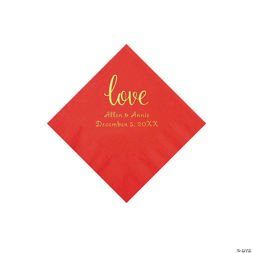 Red Love Script Personalized Napkins with Gold Foil - Beverage Image Thumbnail