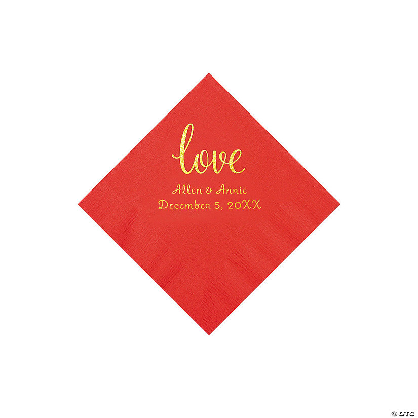 Red Love Script Personalized Napkins with Gold Foil - Beverage Image