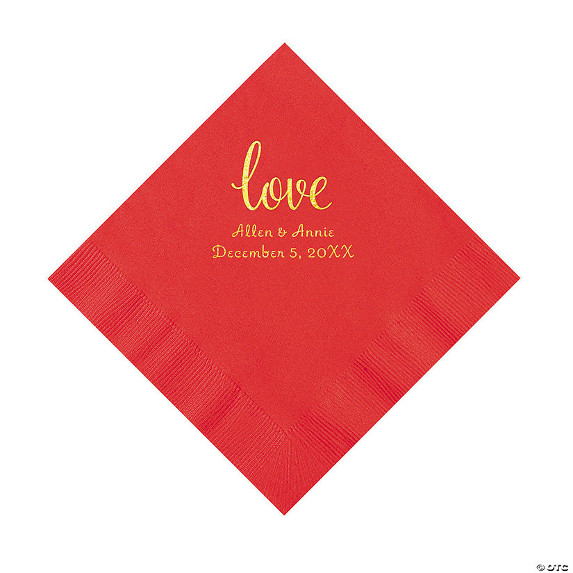 Red Love Script Personalized Napkins with Gold Foil - Luncheon Image Thumbnail