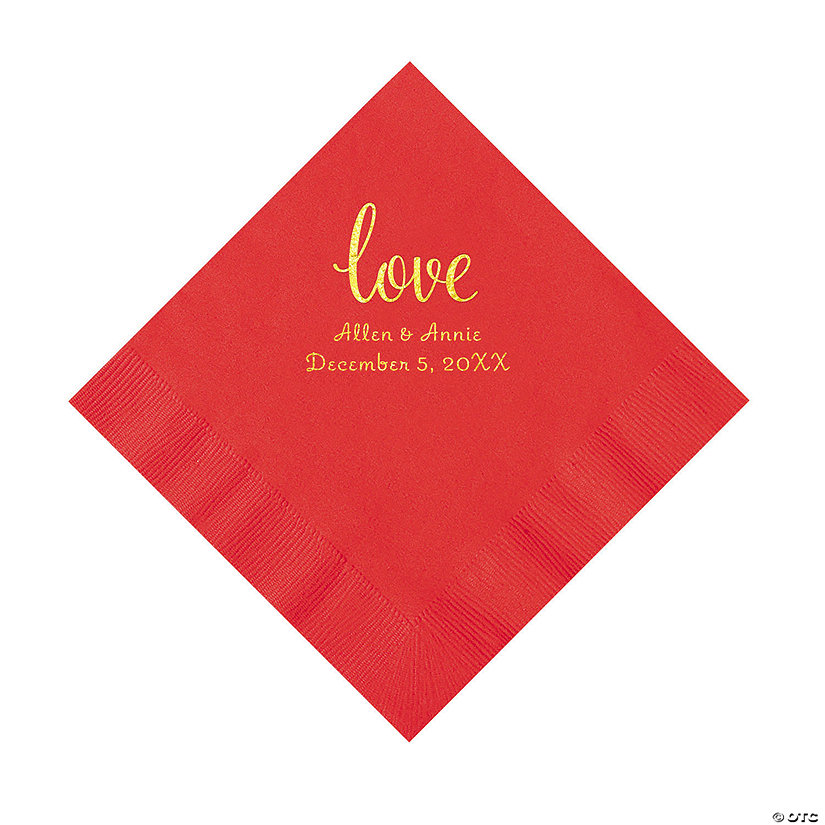 Red Love Script Personalized Napkins with Gold Foil - Luncheon Image