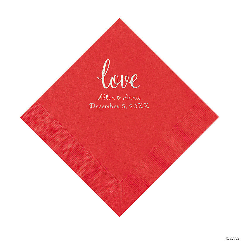 Red Love Script Personalized Napkins with Silver Foil - Luncheon Image Thumbnail