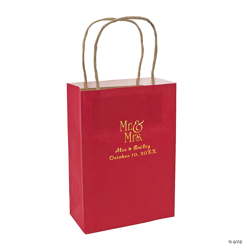 Red Medium Mr. & Mrs. Personalized Kraft Paper Gift Bags with Gold Foil - 12 Pc. Image Thumbnail