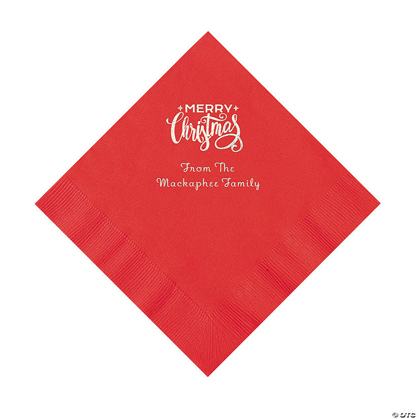 Red Merry Christmas Personalized Napkins with Silver Foil – Luncheon | Oriental Trading