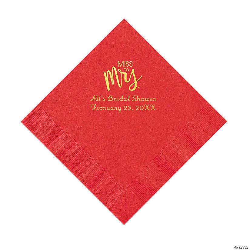 Red Miss to Mrs. Personalized Napkins with Gold Foil - Luncheon Image