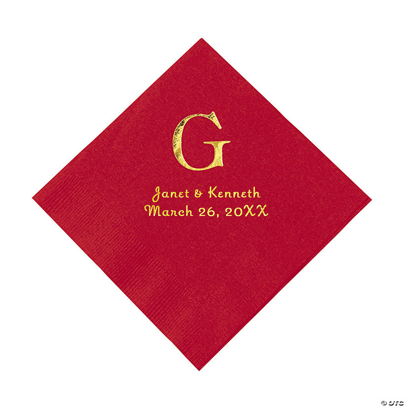 Red Monogram Personalized Napkins with Gold Foil - Luncheon Image Thumbnail