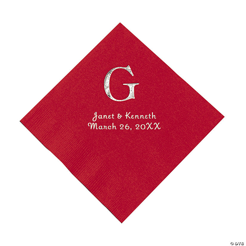Red Monogram Personalized Napkins with Silver Foil - Luncheon Image Thumbnail
