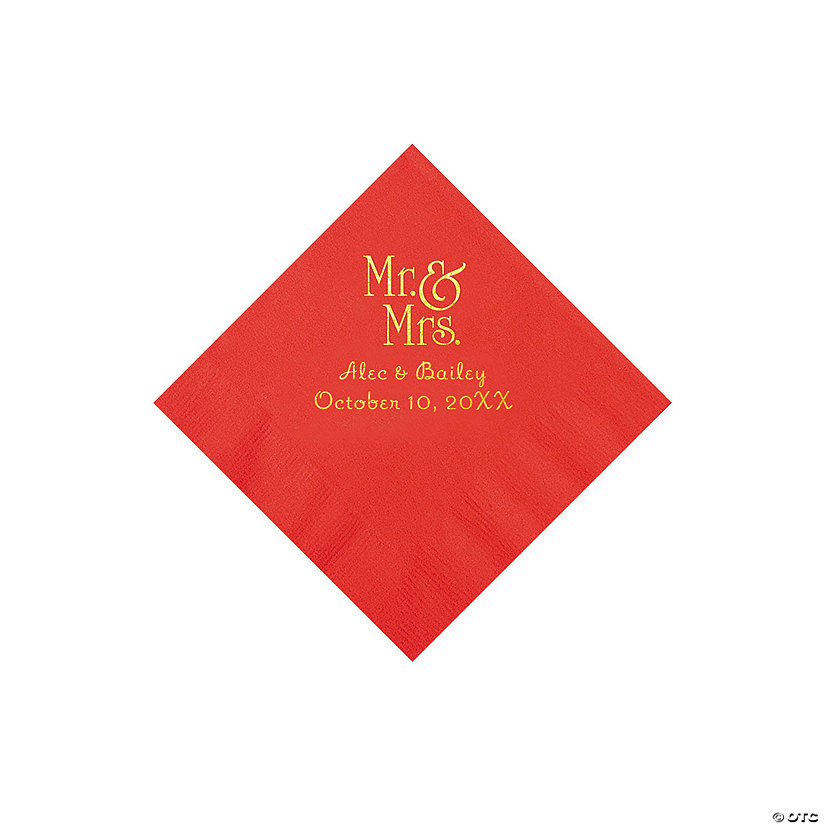 Red Mr. & Mrs. Personalized Napkins with Gold Foil - 50 Pc. Beverage Image Thumbnail