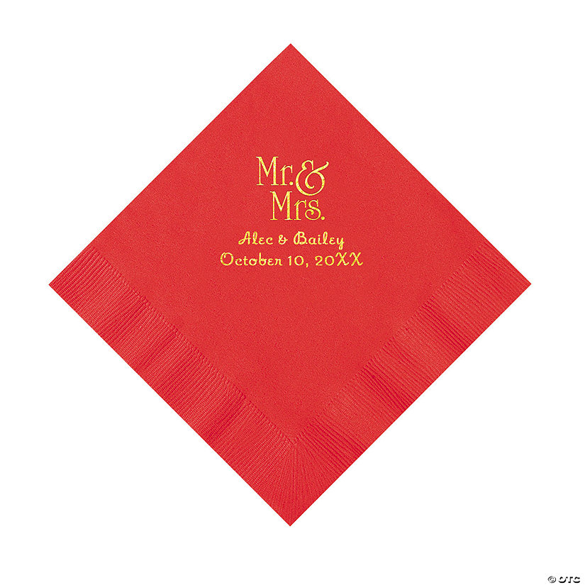 Red Mr. & Mrs. Personalized Napkins with Gold Foil - 50 Pc. Luncheon Image