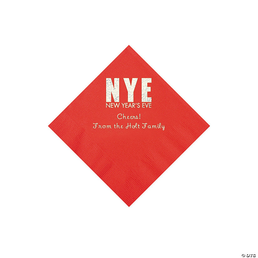 Red New Year&#8217;s Eve Personalized Napkins with Silver Foil - Beverage Image Thumbnail