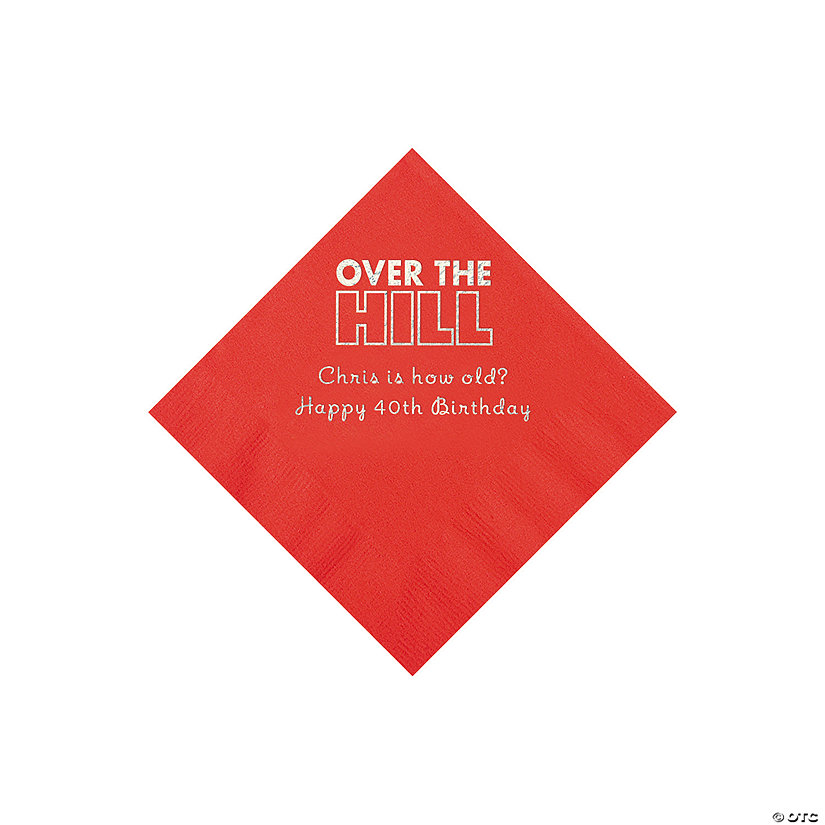 Red Over the Hill Personalized Napkins with Silver Foil - 50 Pc. Beverage Image