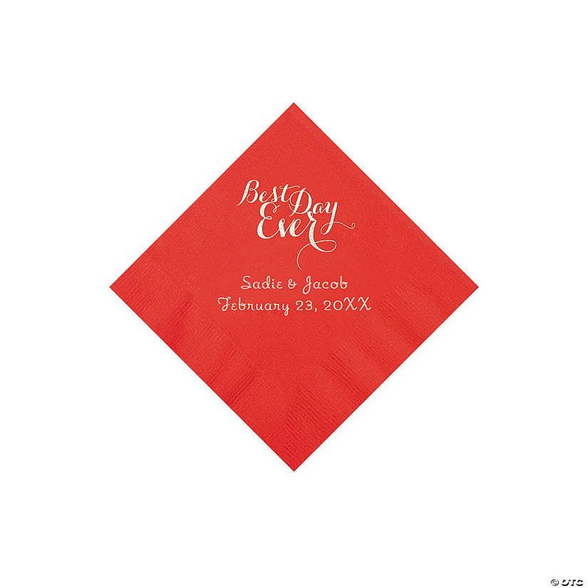 Red Personalized Best Day Ever Napkins with Silver Foil - Beverage Image