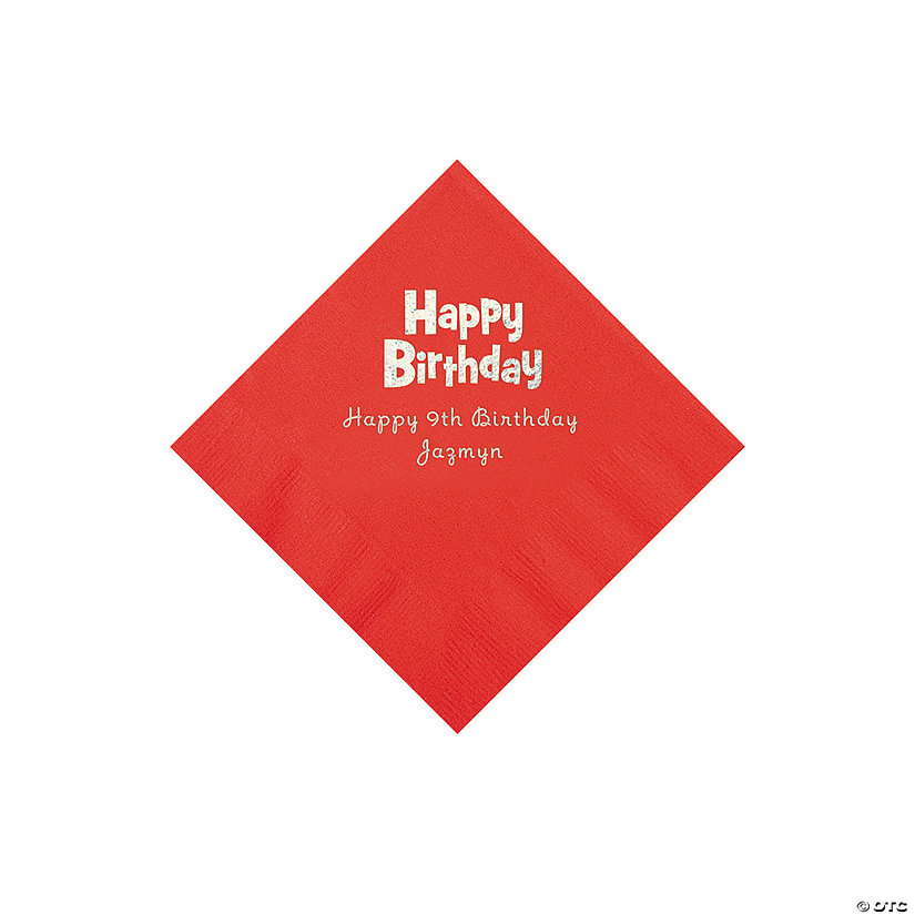 Red Personalized Birthday Beverage Napkins Image Thumbnail