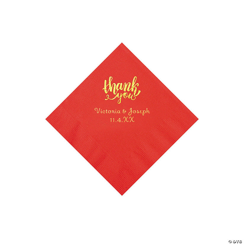 Red Thank You Personalized Napkins with Gold Foil - Beverage Image Thumbnail