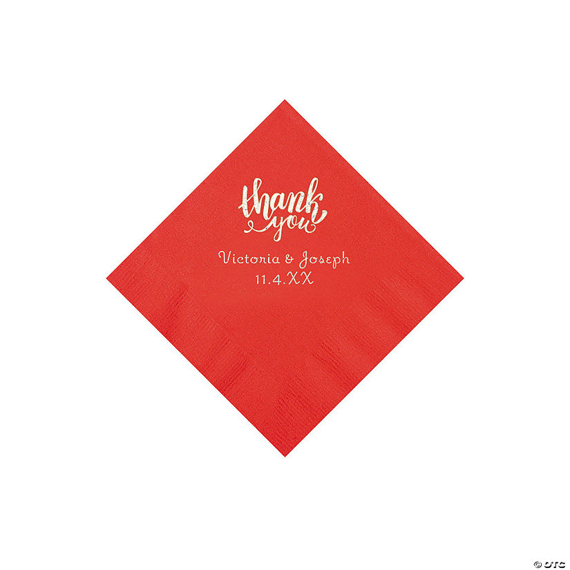 Red Thank You Personalized Napkins with Silver Foil - Beverage Image Thumbnail