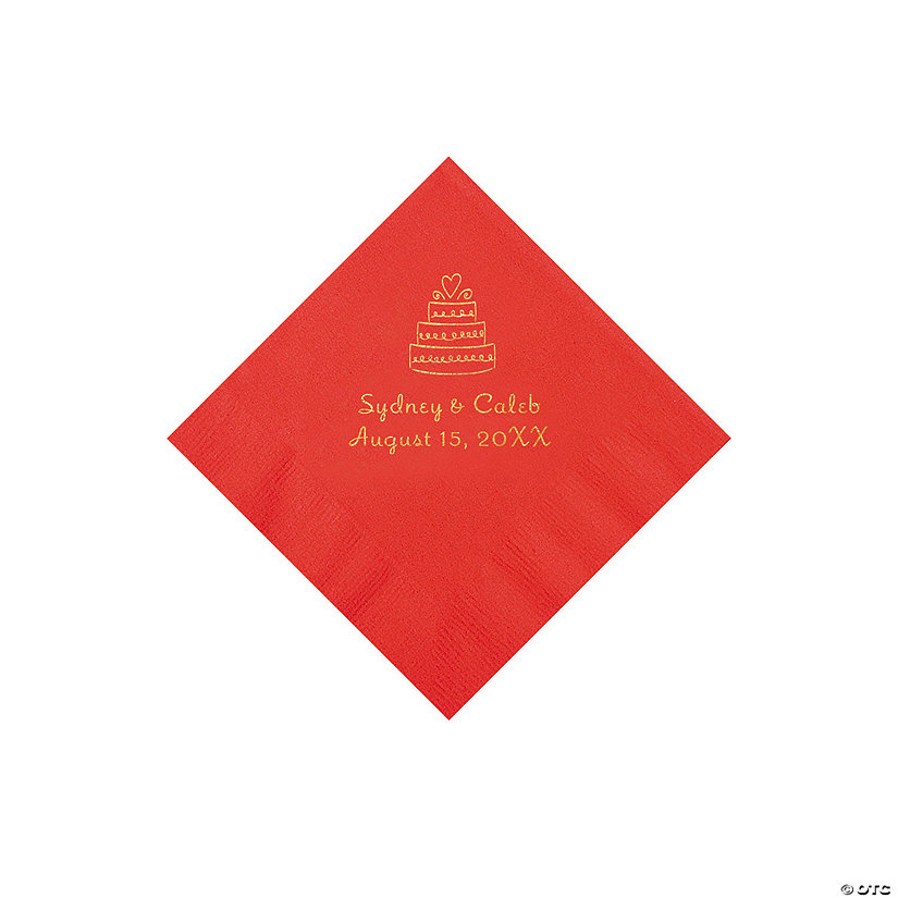 Red Wedding Cake Personalized Napkins - 50 Pc. Beverage Image